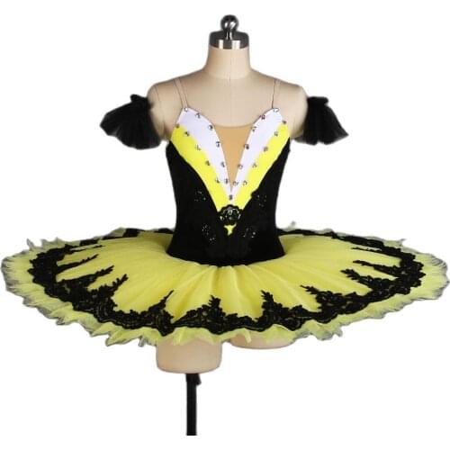 Pre-professional Ballet Tutu Girl & Women Stage Performance Ballet Costume Dance Tutu Black Top and Yellow Tulle Tutu