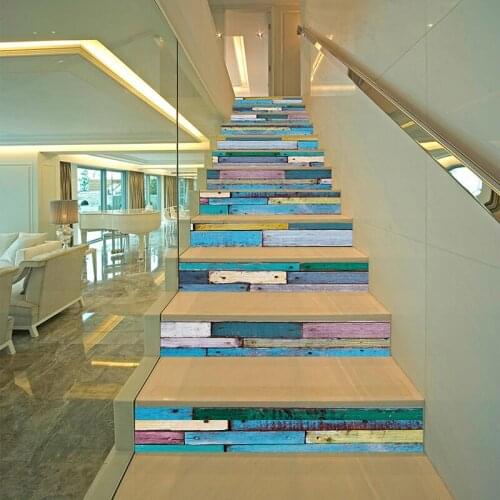 PVC wallpaper color wood grain simple 13 pieces of DIY stair stickers, Color wood grain