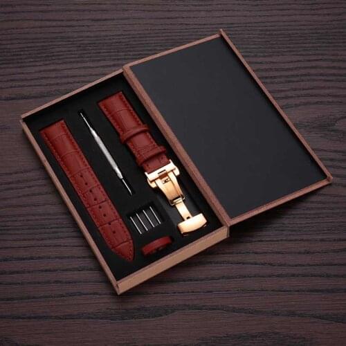 Watches Band 18 19 20 22 24 mm For Women Men Strap Butterfly Deployant + Clasp Buckle Genuine Leather Watchband Correas de reloj