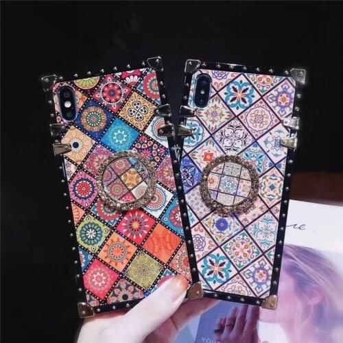 Luxury Nationality Glitter Phone Case for Iphone 11 12 Pro Max Square Floral Case for Iphone Xs Max Xr 6s 7 8plus Soft Tpu Cover