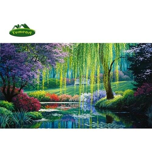 Rhine Needlework Diy Diamond Painting 3d Cross Stitch Full Diamond Embroidery Rhinestone Pasted Home Decor Garden Weeping Willow