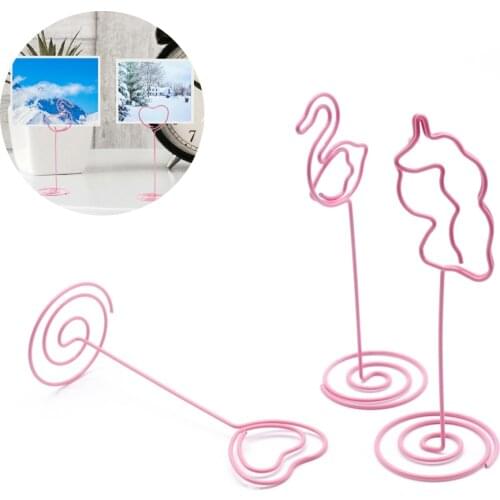 Wedding Place Card Holder Romantic Flamingo Unicorn Heart Shape Photo Clip Table Number Stand Pink Metal Note Folder Paper Clamp