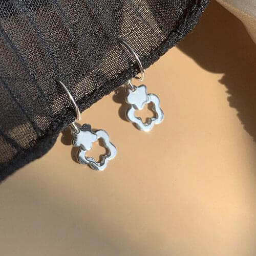 VOQ 925 Sterling Silver Little Fairy Hollow Double-layer Flower Tassel Earrings Fashion Simple Jewelry for Women