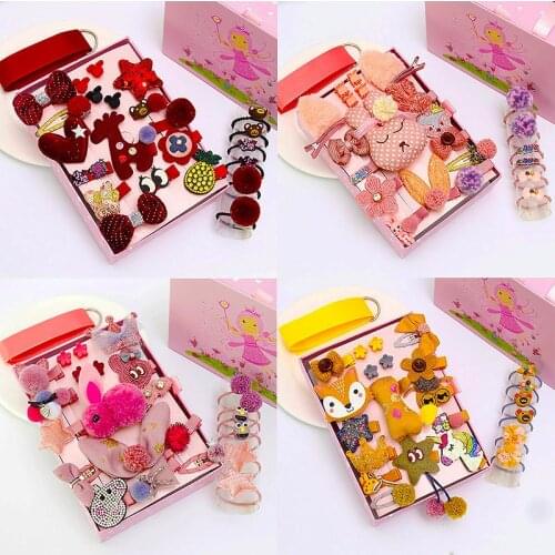 24Pcs/set New Baby Girls Headwear Cartoon Animal Hair Clips Baby Cute Bows Hairpins Little Girl Hair Accessories with Gifts Box
