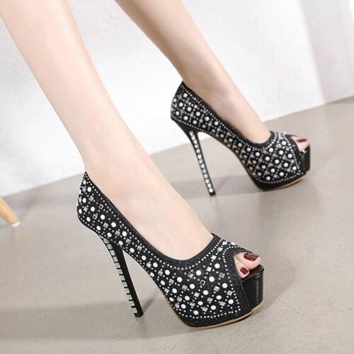 2021 Fashion New Stiletto Rhinestone Cool High Heels Women Sexy Stage Catwalk Super High Heel Nightclub Golden High Heels