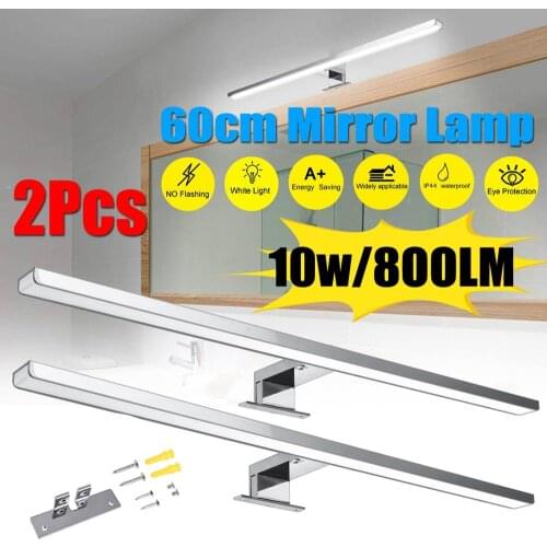 1/2x Indoor Wall Lamp Led Wall Light Mirror 10W White 60cm Waterproof Aluminum Lighting Bathroom Restroom Mirror Makeup light