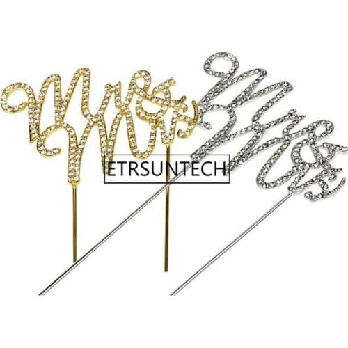 100pcs Mr & Mrs Crystal Rhinestone Cake Topper Wedding Anniversary Party Cake Decoration Supplies Accessories