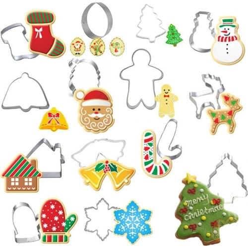 TPXCKz 14Pcs Christmas Stainless Steel Mould Santa Claus Snowman Xmas Tree Stock Cutters Mold Cookie Biscuit Baking Pastry Tools