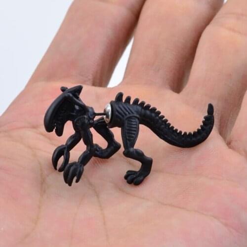 2pcs Jewelry 3D Scary Monster Alien Stud Earring Black Color Dinosaur Fashion Earring For Women Men Halloween Gift