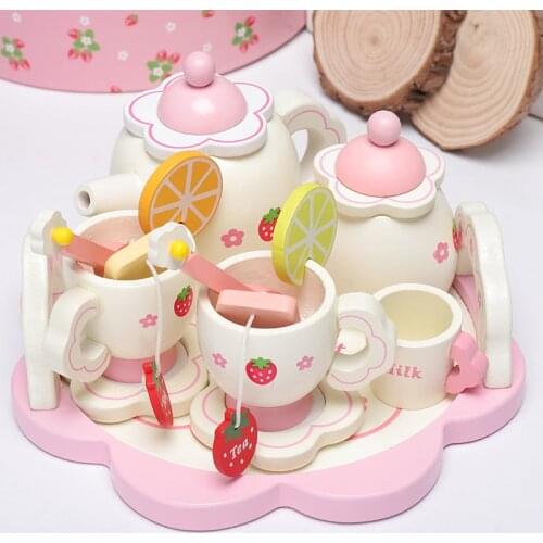 2021Kids Wooden Pretend Play Sets Simulation Tea Kit Game Wood Toy Play House Educational Toy Kitchen Role Kids Gifts