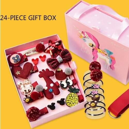 24Pcs/Set Children Hair Jewelry Unicorn Box Set Girl HairClip Band Cartoon Animal Hair Clips Cute Rabbit Baby Hairpins Accessory