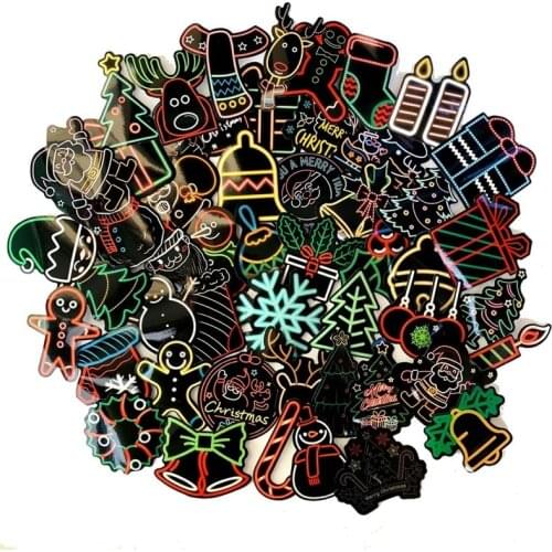 5 Sets=250PCS Neon Lights Colorful Christmas Deer Stickers Electric Car Refrigerator Notebook Waterproof Stickers