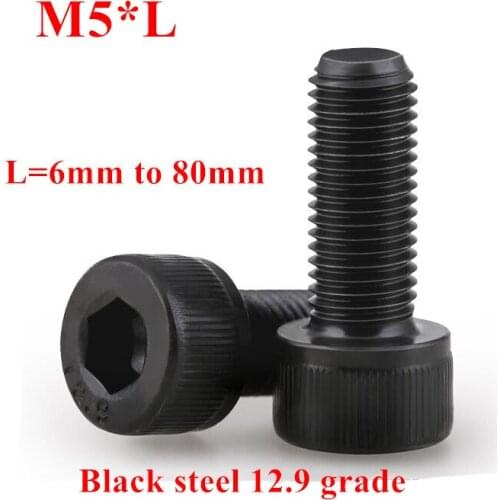 50pcs DIN912 M5*6/8/10/12/14/16/18/20/25/30 grade 12.9 Black Alloy Steel Hexagon Socket Screw Hex Head Cup Screw Screws Bolts