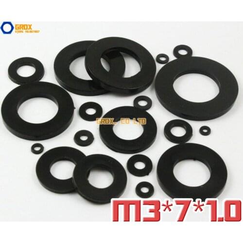 500 Pieces M3 x 7 x 1.0mm Black Nylon Flat Washer Insulation Washer