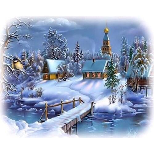 5D Full Drilled Diy Diamond Painting Handmade Winter Scenery Cross Stitch Resin Square Diamond Sets Diamond Embroidery
