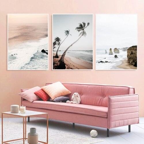 Modern Mediterranean Beach View Coconut Tree Stone at Wall restaurant Canvas Painting Wall Picture Poster Living Room Decoration