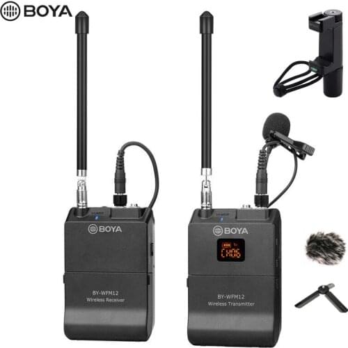 BOYA BY-WFM12 VHF Wireless Microphone System Lapel Lavalier Mic for iPhone 8 7 plus Smartphone DSLR Camera Video Live Recording