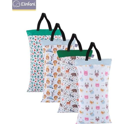 Elinfant 40*70cm Large Hanging Wet/Dry Pail Bag for Cloth Diaper Laundry With Two Zippered Waterproof diaper bag baby nappy pack
