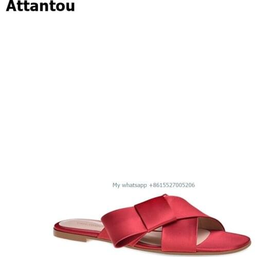 Sation Bow Women Flats Sandals Plus Size 34-43 New Fashion Casual Buckle Strap Woman Shoes Red Black