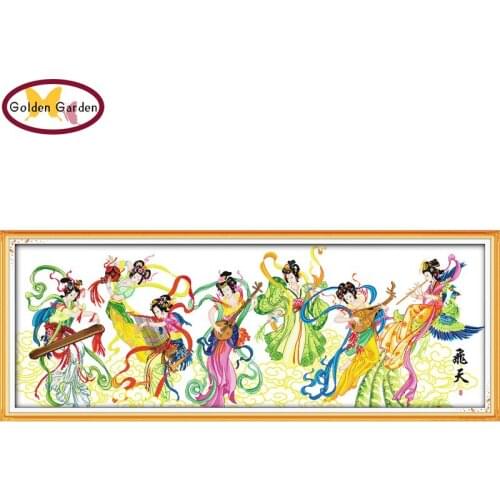 NKF Fairy Maiden Stamped Cross Stitch Sets Needlework DIY Kits Embroidery Chinese Cross Stitch Chart Pattern for Home Decor