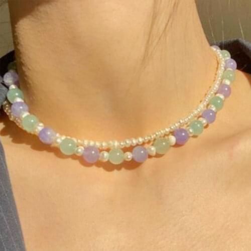 HUANZHI 2021 NEW 2pcs/set Bohemia Colorful Resin Liuli Bead Pearl Necklace for Women Summer Beach Vacation INS hot Jewelry