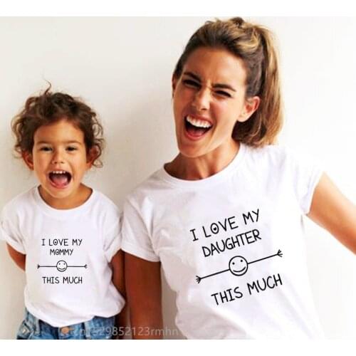 I LOVE MY MOMMY/Daughter THIS MUCH Letter Print Family Matching Clothes Mother and Daughter Tops Summer Women T-shirt Kids Tees