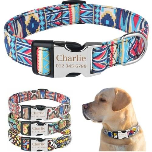 Nylon Dog Collar Personalized Pet Collar Engraved ID Tag Nameplate Reflective for Small Medium Large Dogs Pitbull Pug