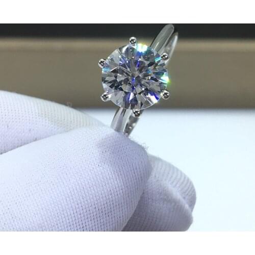 Inbeaut New Arrival Polished 925 Silver Platinum Plated 2-3 ct Pass Diamond Test Round Excellent Cut Moissanite Ring Teen Girl