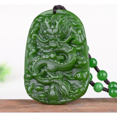 Chinese Green Jade Zodiac Dragon Pendant Necklace Charm Jewellery Fashion Accessories Hand-Carved Man Woman Luck Amulet New
