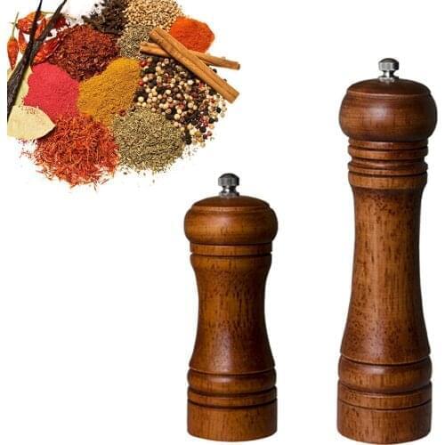 Classical Oak Wood Pepper Spice Mill Grinder Set Handheld Seasoning Mills Grinder Ceramic Grinding Core BBQ Tools Set 2