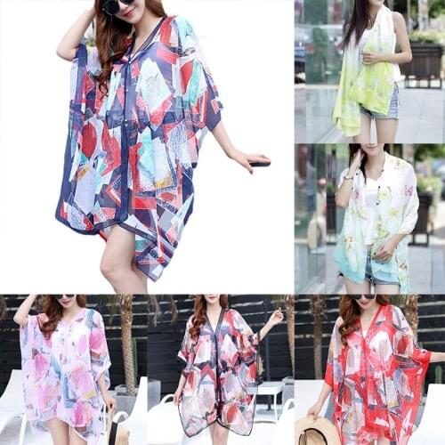 Summer Sun Protection Shawl Scarves for Women Butterfly Poncho Driving Shawl Beach Bikini Cover Shawl Chiffon Floral Fashion