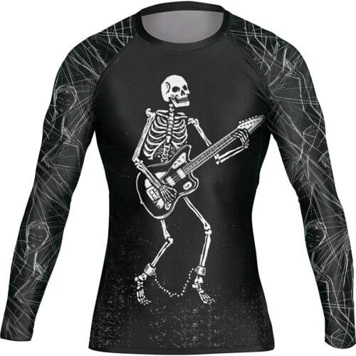Mens Dancing Skeleton Guitar UPF 50+ Breathable Skins Baselayer Dry Fit Rash Guard for Club Party