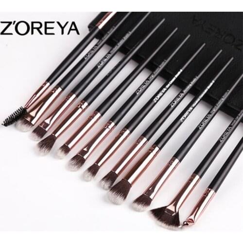ZOREYA 12pcs Pro Eye Makeup Brushes Set With PU Bag Rose Gold Black Pink Make Up Brush Cosmetics Tool brochas maquillaje 15#831