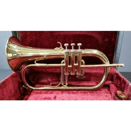 Brand new Bb Flugelhorn Custom logo Brass lacquered gold Musical instrument Professional Wiht Case Mounthpiece Free Shipping