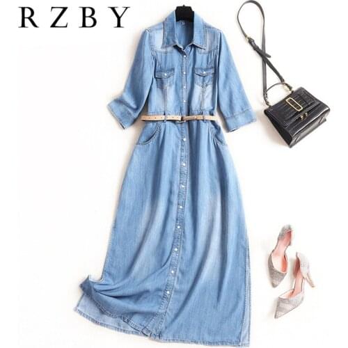 Arrival New Spring Ladies Single-breasted Casual shirt dress Women Youth vigorous Half sleeve denim skirt RZBY400