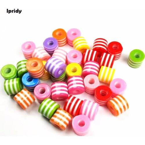 Ipridy 50Pcs/lot 10x8.9mm new Fashion Cylindrical with Resin Beads,Mixed Eye Pattern Stripe Beads fit DIY Jewelry Making