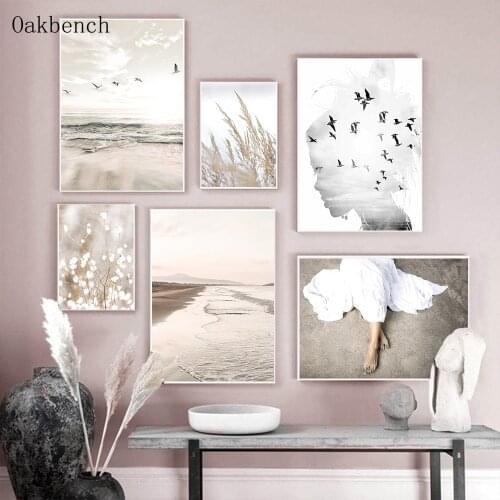Landscape Canvas Print Sea Beach Wall Paintings Reed Prints Seagull Poster Abstract Posters Nordic Pictures Modern Home Decor