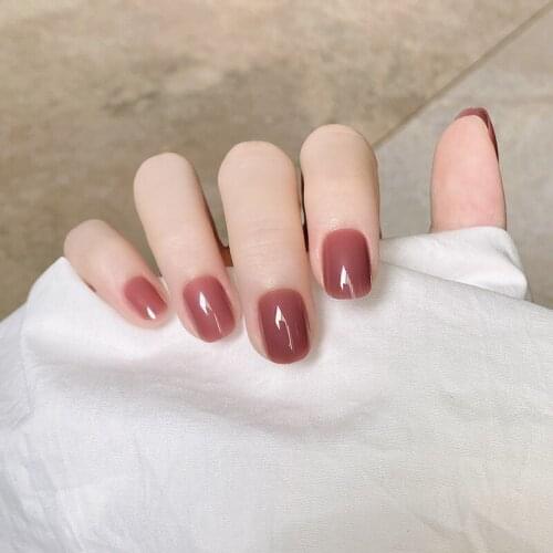 Fake press on nails short Round Solid Color Nail Stickers Finished acrylic nail tips 24 Pcs false fingernails With Glue TY