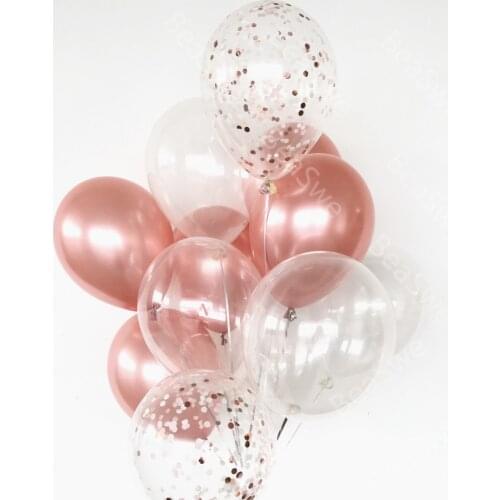 11pcs/lot Transparent Rose Gold White Confetti Helium Latex Balloons Baby Shower Anniversary Birthday Party Decor Supplies