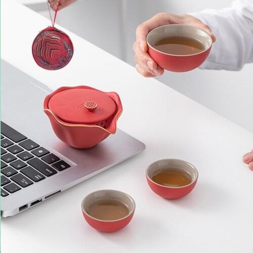 Travel Ceramic Tea Set Small Set Portable Cute Quick Guest Cup One Pot Two Cups Outdoor Teapot Household Tea Cup Storage Bag