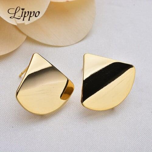 10pcs 20mm*23mm Copper Gold Smooth Fan-shaped Stud Earrings Pins Earrings Connectors Findings