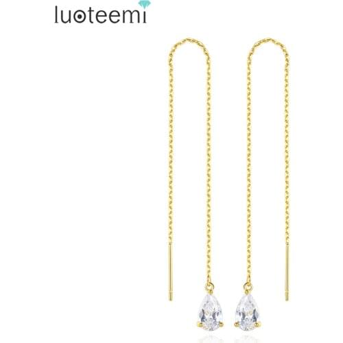 LUOTEEMI Water Drop Earrings Ear Line for Women Cubic Zircon Two Colors Chain Fashion Jewellery Christmas Gifts Orecchini Donna