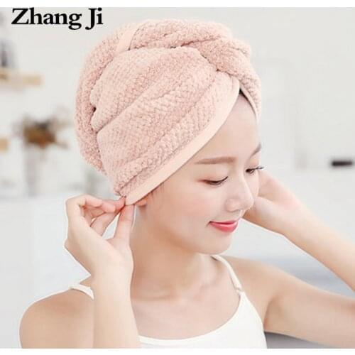 ZhangJi Solid hair twist Dry Cap Wrap Turban Drying Bath Towel with Button Bathroom Magic Dry Hair Hat Magic Hair Dry Cap