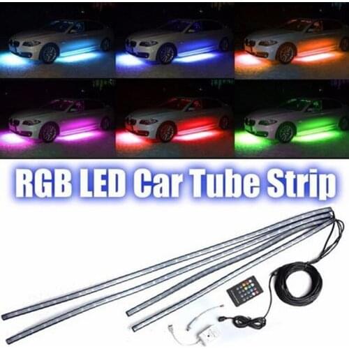 WINTUWAY 4×Car RGB LED Strip Light LED Strip Lights Colors Car Styling Decorative Atmosphere Lamps Car Light With Remote 12V
