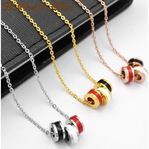 SUNNERLEES Jewelry Stainless Steel Pendant Necklace Multicolor Lucky Circle Silver Color Gold Plated Link Chain Men Women SPN06