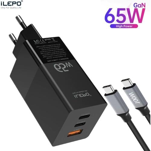 ILEPO GAN 65W USB C Charger Quick Charge QC4.0 PD3.0 USB-C With 100W Cable Type C Fast USB Charger For Macbook iPhone12 Samsung