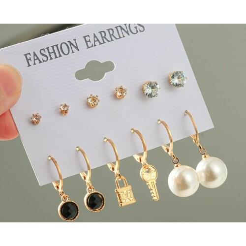 Womens Earrings Simple Pearl Earrings Set For Women Statement 2021 New Bohemian Fashion Jewelry Geometric Crystal Stud Earrings