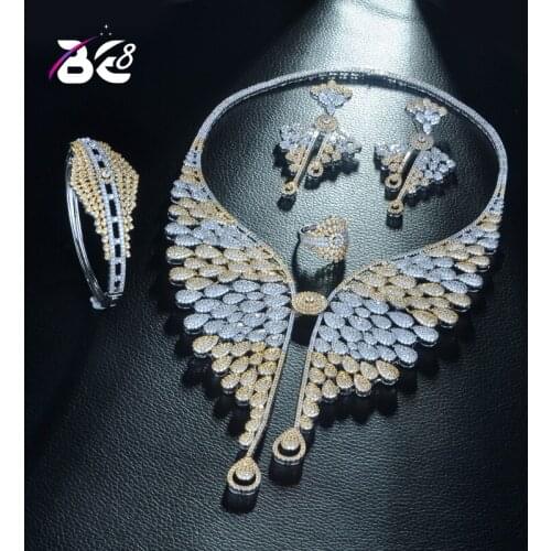 Be 8 Famous Luxury Shinning Water Drop Shape Women Wedding Naija Bridal Cubic Zirconia Necklace Dubai Dress Jewelry Set S329