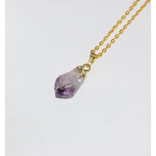 Raw Amethysts Stone Chain Necklace women 2019 Purple Gold Copper Cap 1pc Irregular Crystal Quartz Point Pendant necklace female
