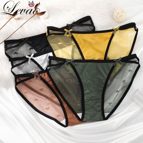 LEVAO Womens Sexy Lace Underwear Panties Delicate Soft Comfort Tangas Mesh Lace-Up Transparent Bow Low-Rise Lingerie Briefs
